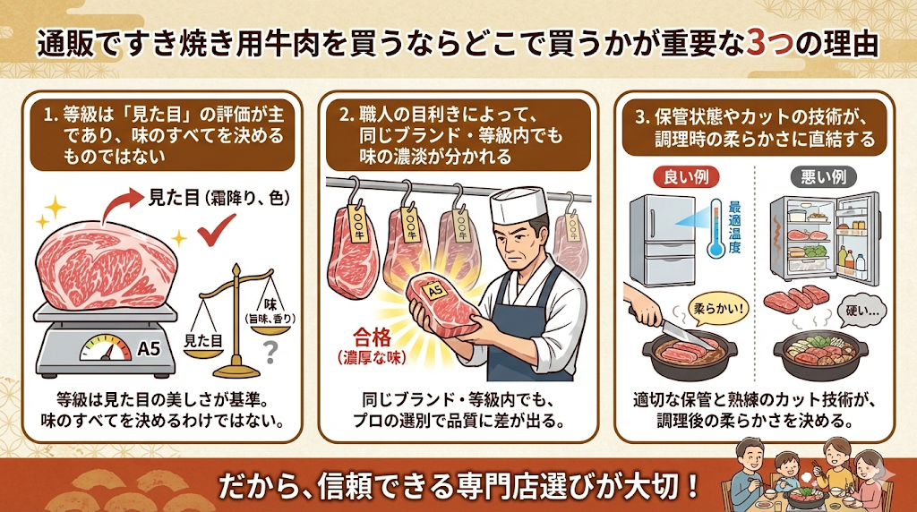 通販ですき焼き用牛肉を買うならどこで買うかが重要な3つの理由