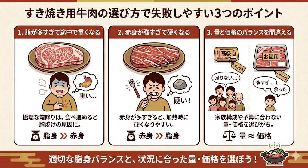 すき焼き用牛肉の選び方で失敗しやすい3つのポイント